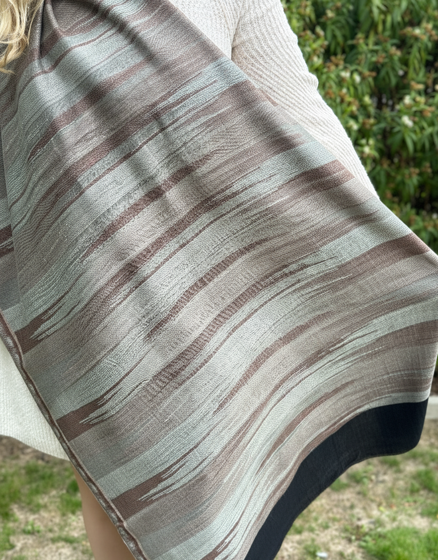 Pure Cashmere Handwoven Stole: Black Grey Stripe Design