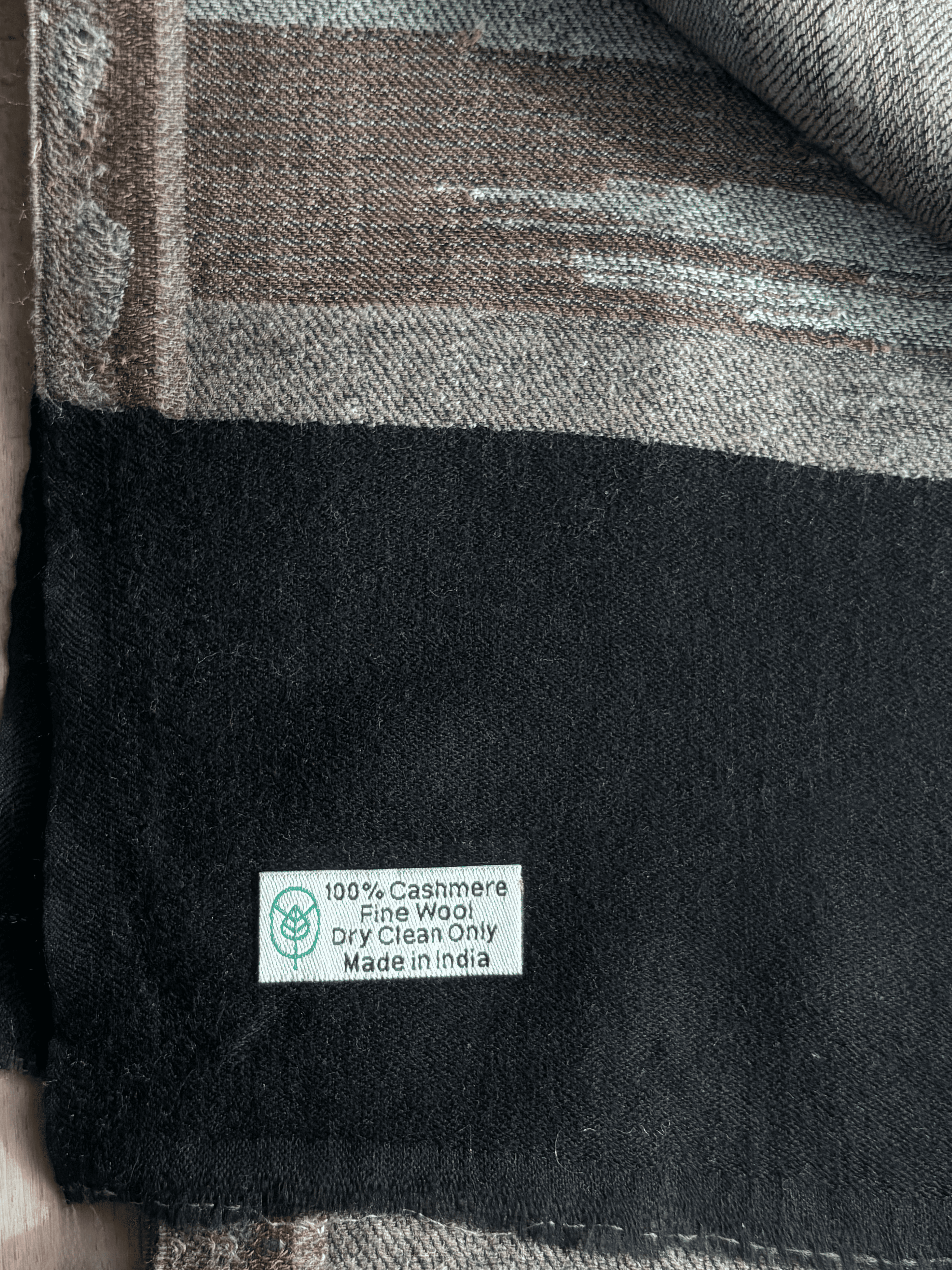 Pure Cashmere Handwoven Stole: Black Grey Stripe Design