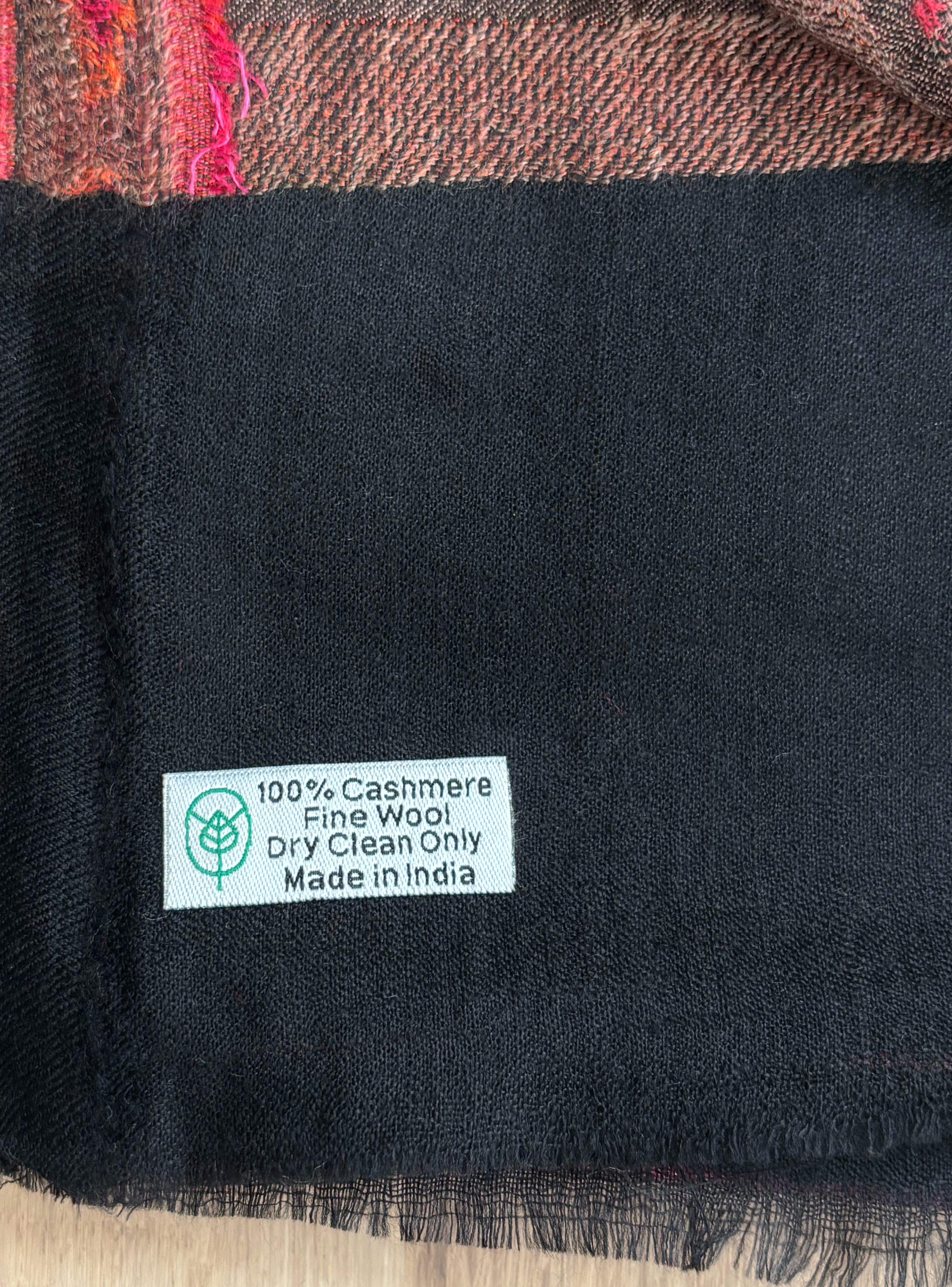 Pure Cashmere Handwoven Stole: Black Red Striped Design | Indian Himalayan Pashmina