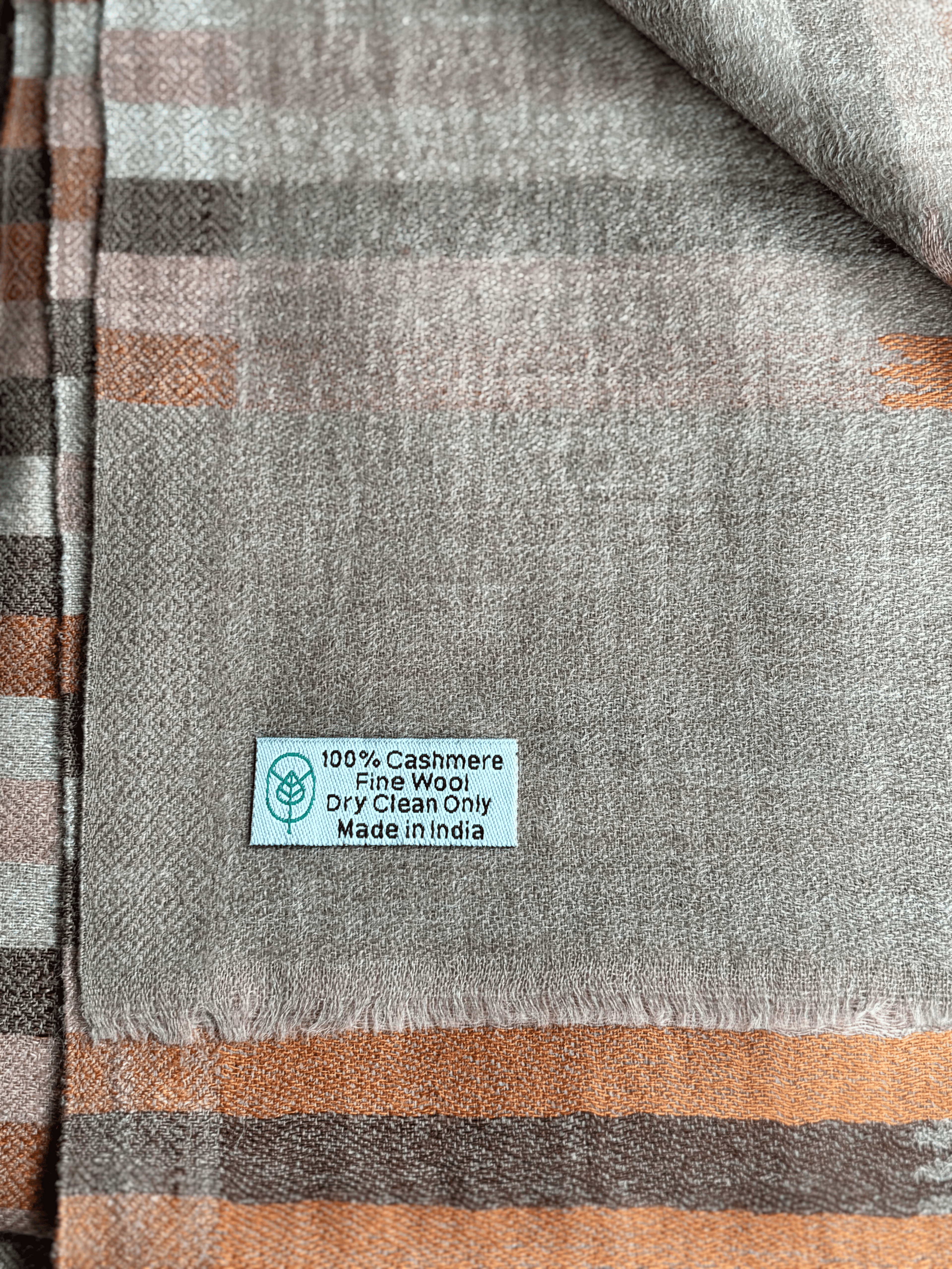 Pure Cashmere Handwoven Stole: Brown Multi Stripe Design