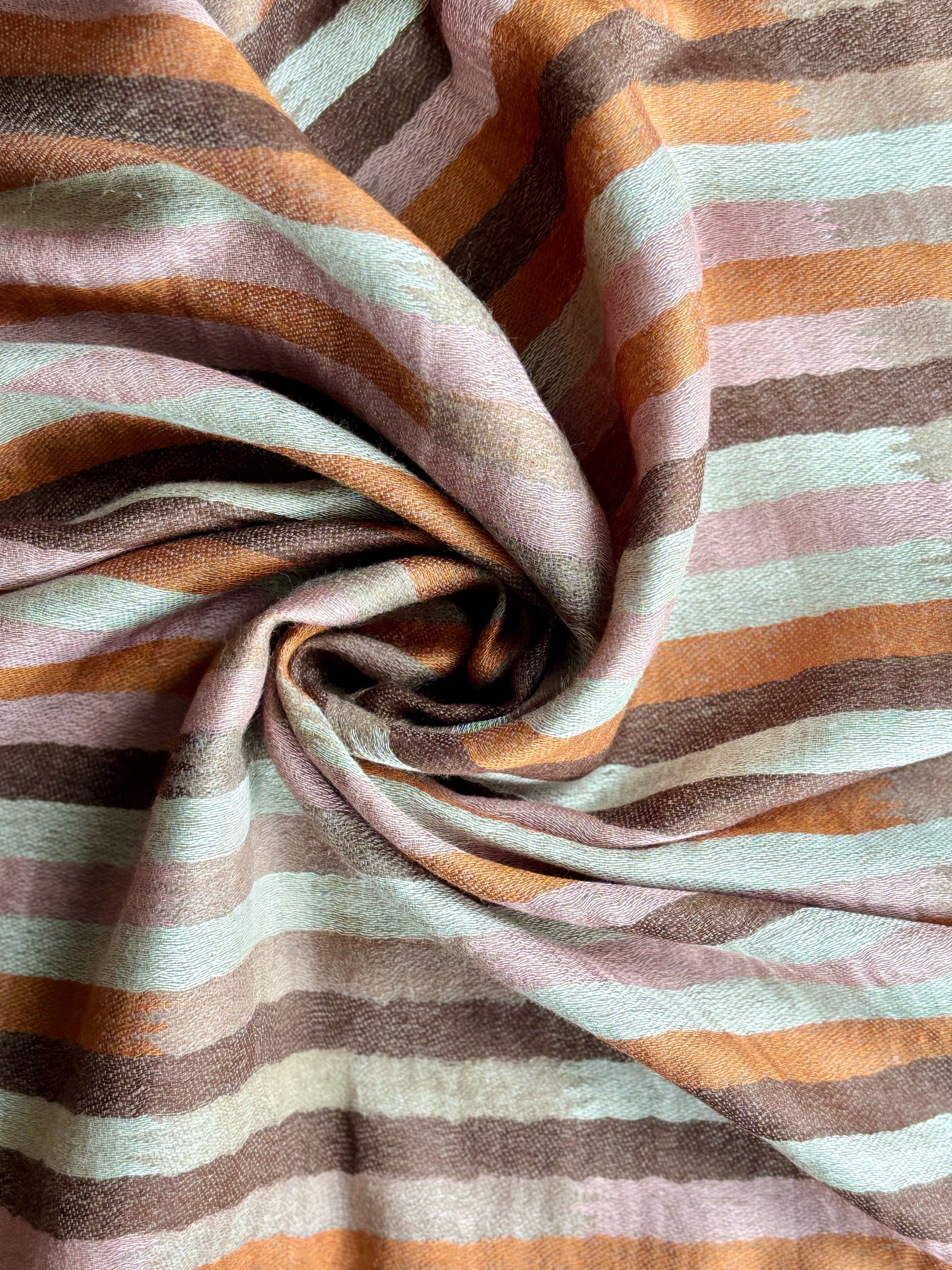 Pure Cashmere Handwoven Stole: Brown Multi Stripe Design