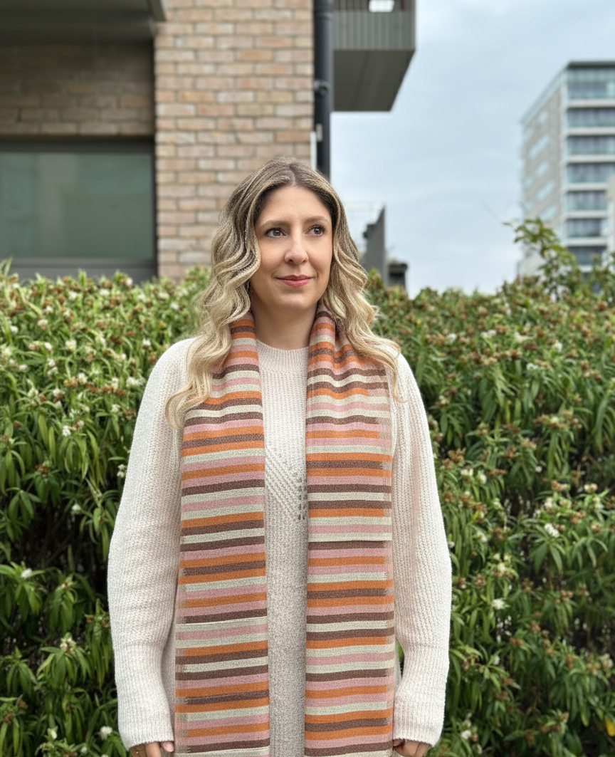 Pure Cashmere Handwoven Stole: Brown Multi Stripe Design