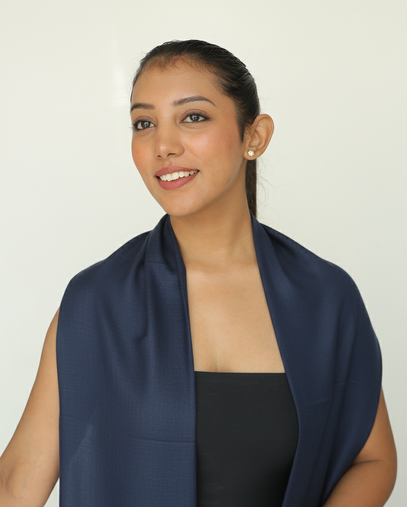 Pure Cashmere Handwoven Stole: Blue Plain V Style