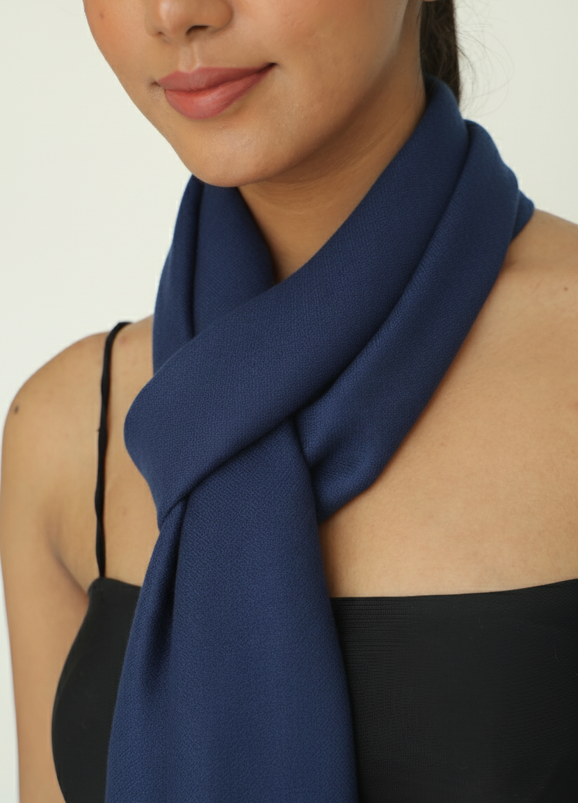 Pure Cashmere Handwoven Stole: Blue Plain V Style