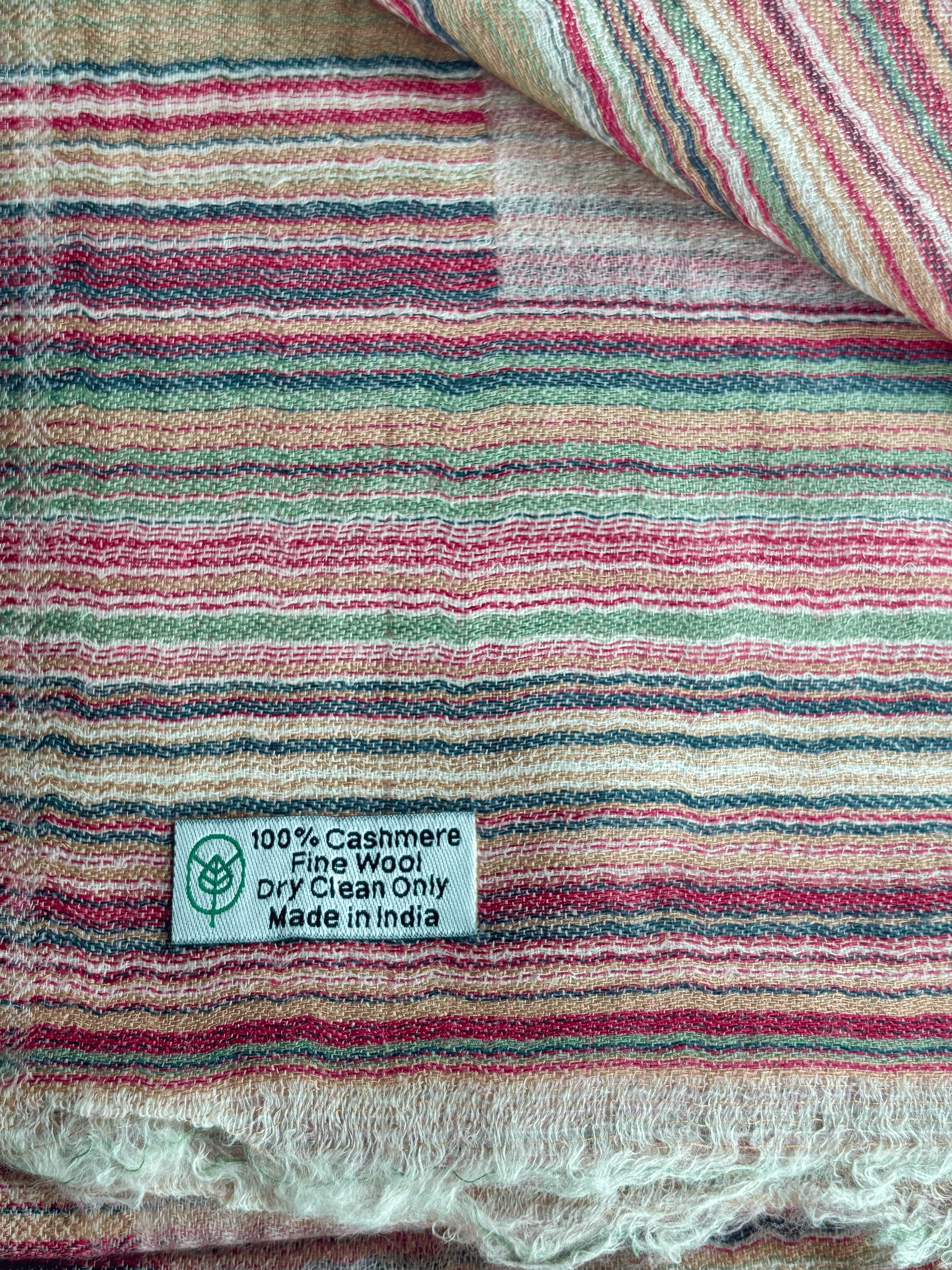 Pure Cashmere Handwoven Stole: Pink Stripe Design