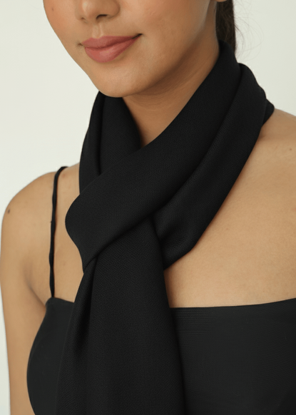 Pure Cashmere Handwoven Stole: Black Plain V Style