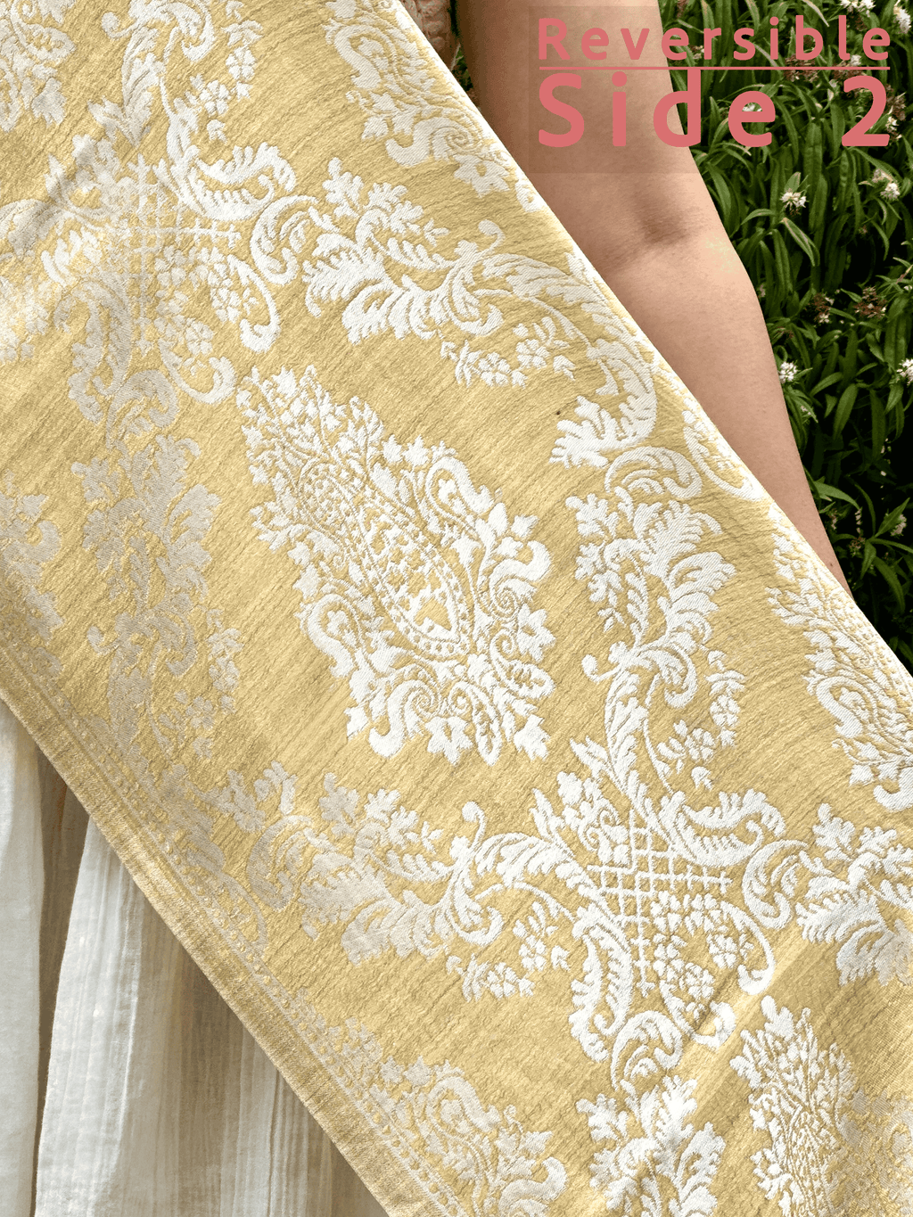 Reversible Shine Pure Cashmere Stole: Yellow & White Shine Stole